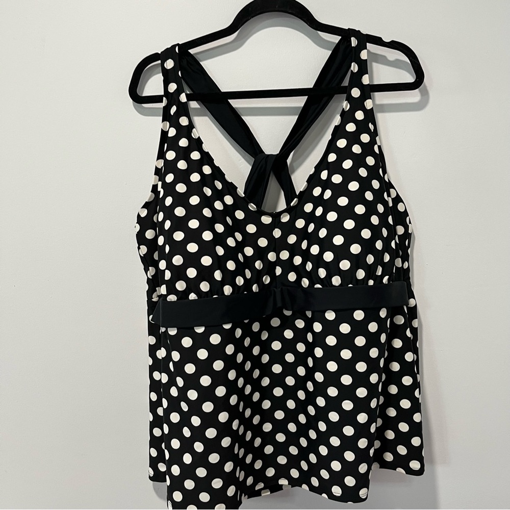 Ava & Viv Black and White Polka Dot Tankini Swim Top